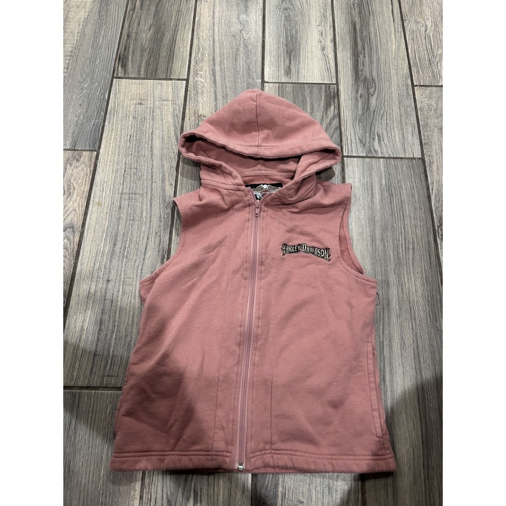 Harley-Davidson Kids Unisex‎ Pink Hooded Full Zip Sleeveless Vest Hoodie XS